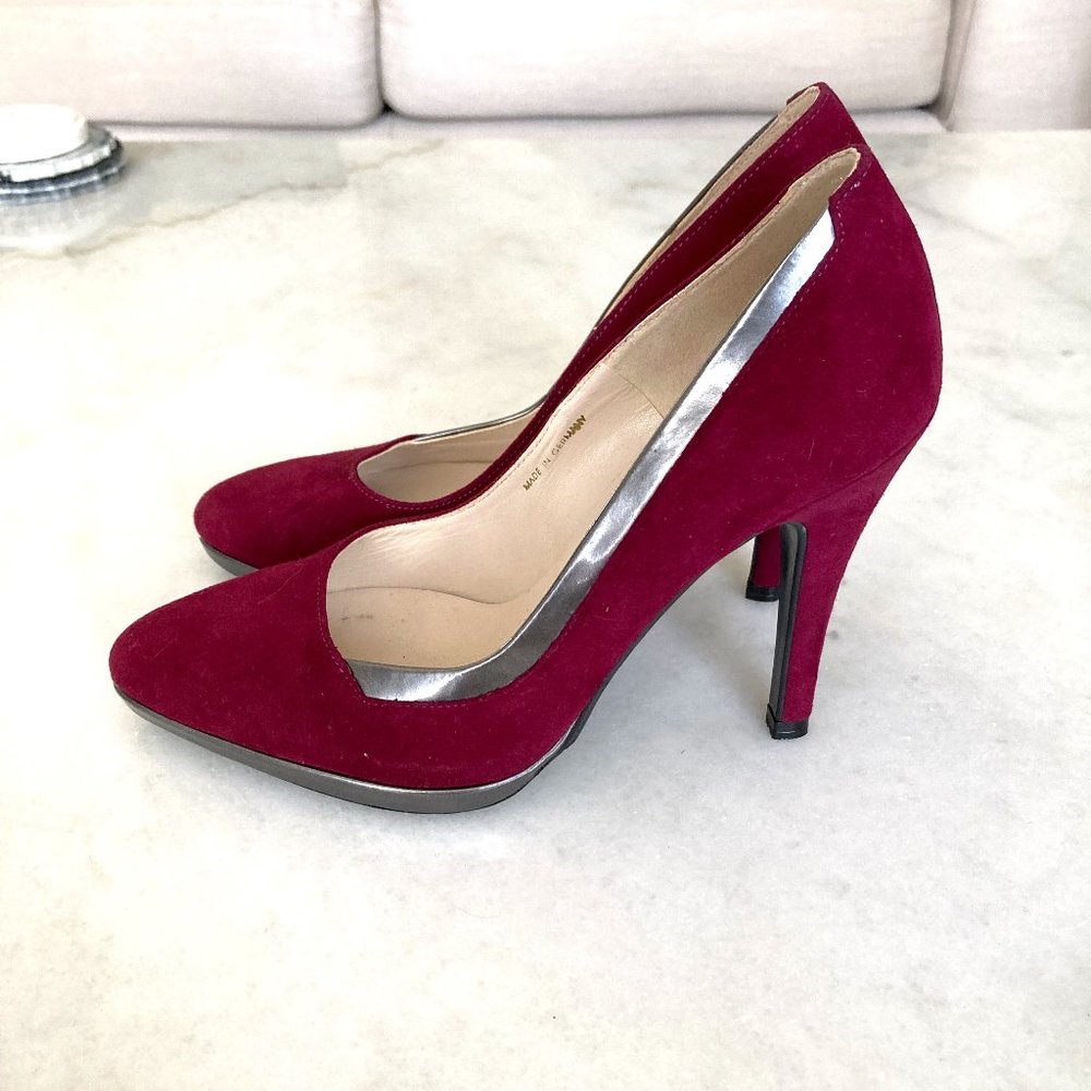 NWOT! New Peter Kaiser mulberry burgundy maroon suede high heel pump shoes, sz 6